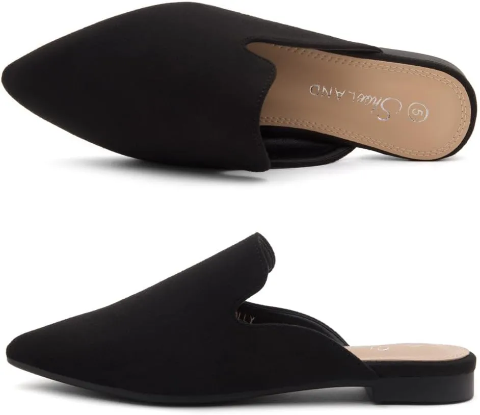Shoe Land Cally Women's Mules, Pointed Toe Backless Loafer Shoes, Comfortable Flats, Slip-On Slides, Casual Flat Mule for Party, Office, Daily Wear, and Business