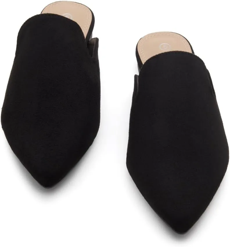 Shoe Land Cally Women's Mules, Pointed Toe Backless Loafer Shoes, Comfortable Flats, Slip-On Slides, Casual Flat Mule for Party, Office, Daily Wear, and Business