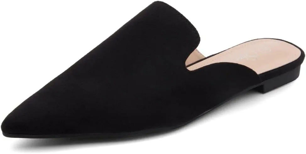 Shoe Land Cally Women's Mules, Pointed Toe Backless Loafer Shoes, Comfortable Flats, Slip-On Slides, Casual Flat Mule for Party, Office, Daily Wear, and Business