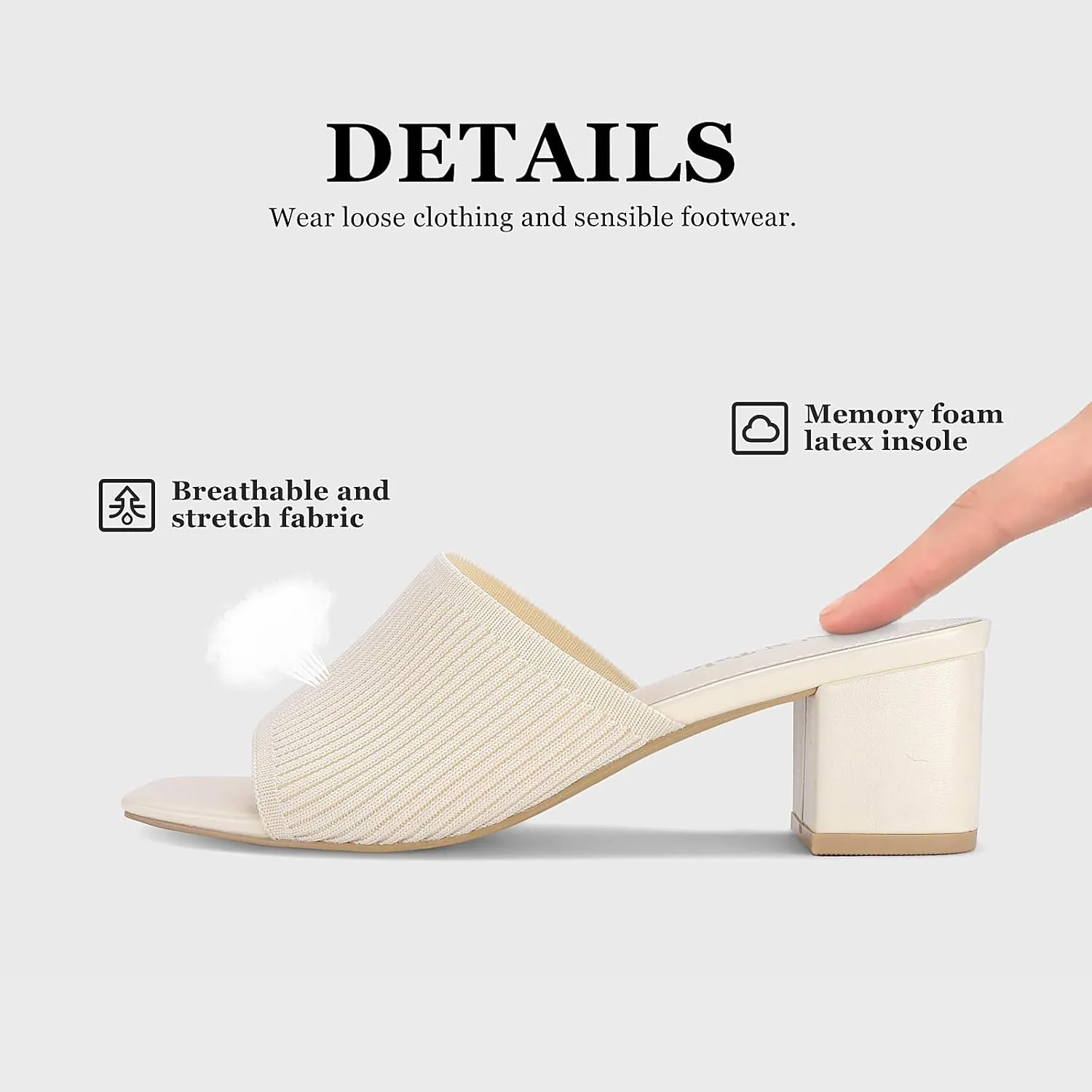 Shoe'N Tale Heeled Sandals For Women Square Open Toe Heeled Mules Chunky Block Low Heel Slip On Slides
