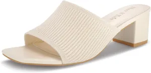 Shoe'N Tale Heeled Sandals For Women Square Open Toe Heeled Mules Chunky Block Low Heel Slip On Slides