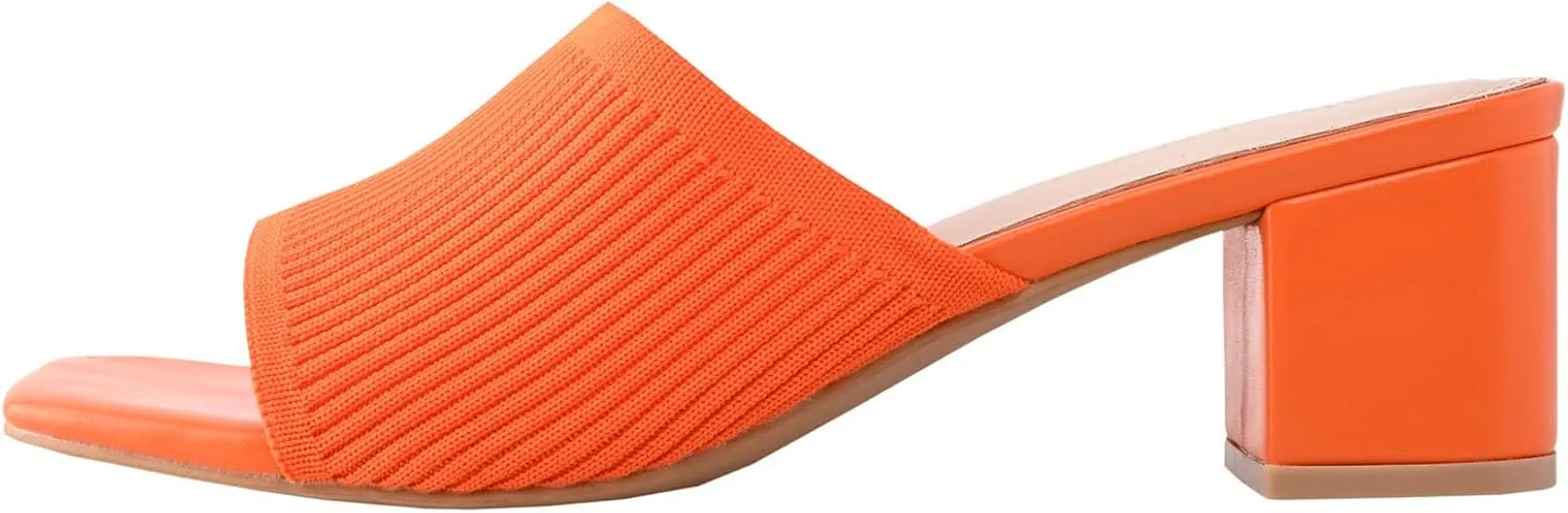 Shoe'N Tale Heeled Sandals For Women Square Open Toe Heeled Mules Chunky Block Low Heel Slip On Slides