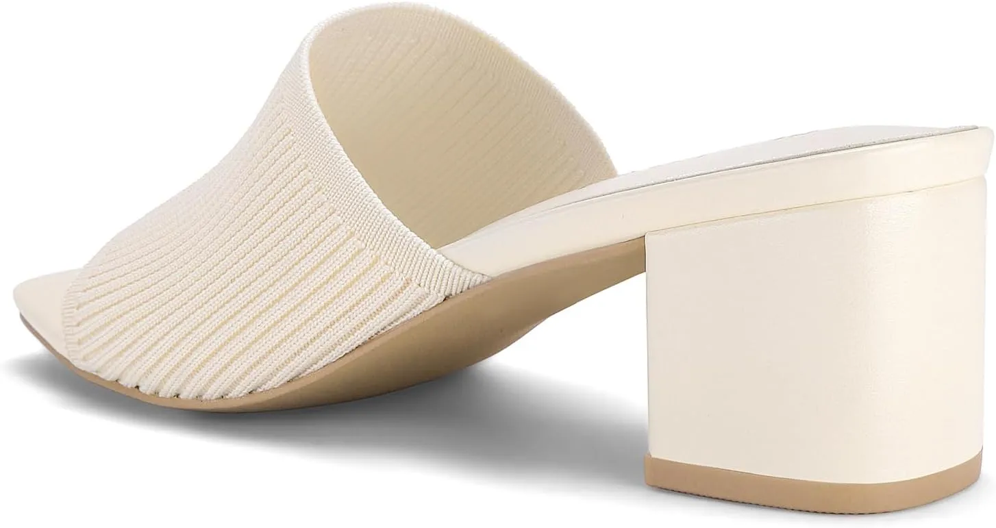 Shoe'N Tale Heeled Sandals For Women Square Open Toe Heeled Mules Chunky Block Low Heel Slip On Slides