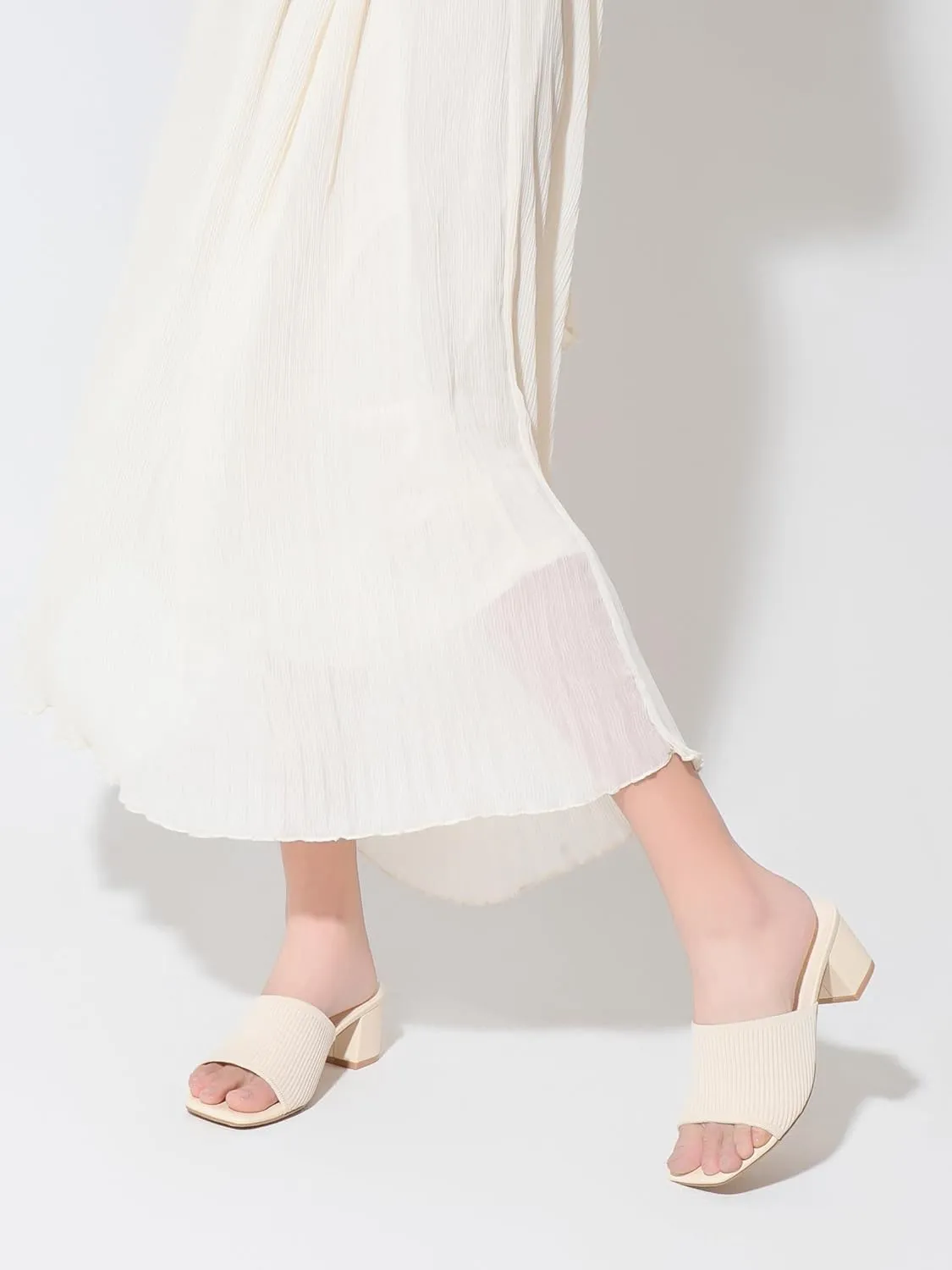 Shoe'N Tale Heeled Sandals For Women Square Open Toe Heeled Mules Chunky Block Low Heel Slip On Slides