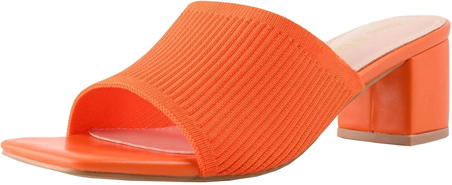 Shoe'N Tale Heeled Sandals For Women Square Open Toe Heeled Mules Chunky Block Low Heel Slip On Slides