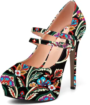 SHOWFOREST Womens Sexy Adjustable Strap Slip On Party Patent Round Toe Stiletto High Heel Pumps Shoes 5 Inch