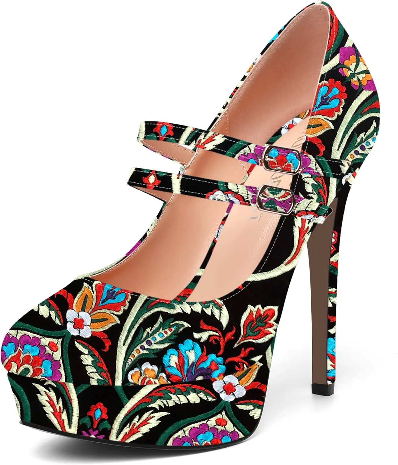 SHOWFOREST Womens Sexy Adjustable Strap Slip On Party Patent Round Toe Stiletto High Heel Pumps Shoes 5 Inch