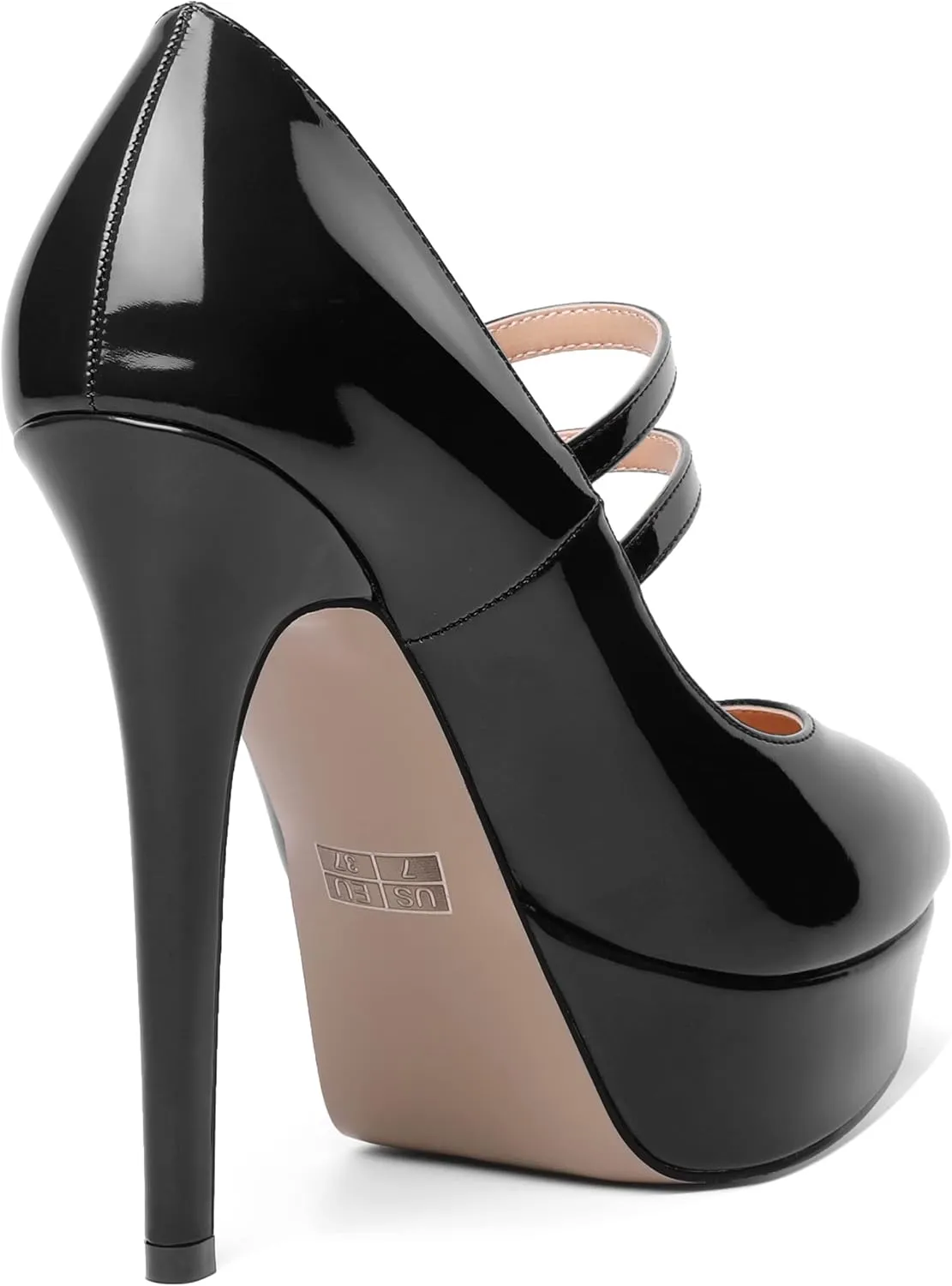 SHOWFOREST Womens Sexy Adjustable Strap Slip On Party Patent Round Toe Stiletto High Heel Pumps Shoes 5 Inch