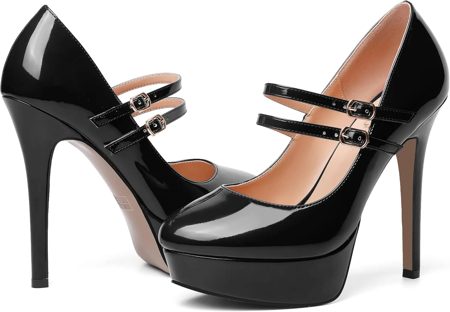 SHOWFOREST Womens Sexy Adjustable Strap Slip On Party Patent Round Toe Stiletto High Heel Pumps Shoes 5 Inch