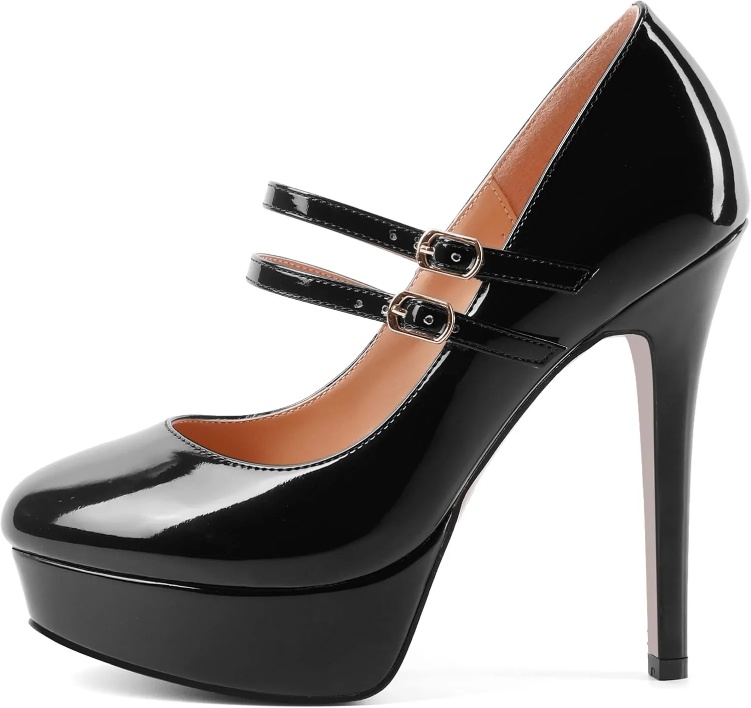 SHOWFOREST Womens Sexy Adjustable Strap Slip On Party Patent Round Toe Stiletto High Heel Pumps Shoes 5 Inch