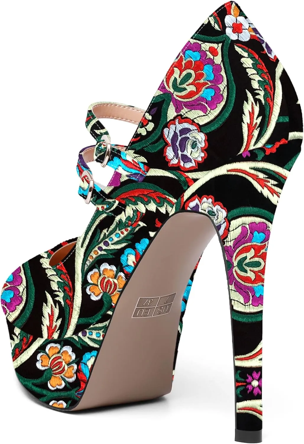 SHOWFOREST Womens Sexy Adjustable Strap Slip On Party Patent Round Toe Stiletto High Heel Pumps Shoes 5 Inch