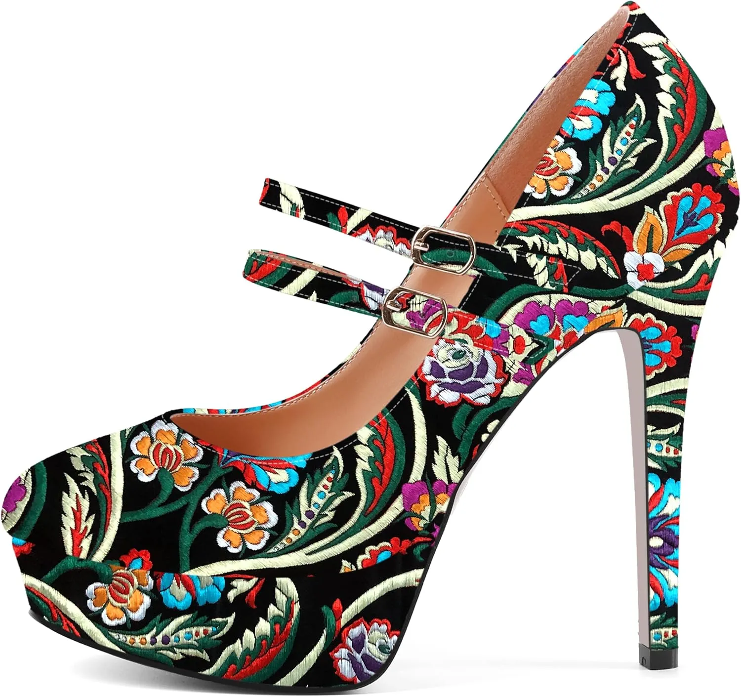SHOWFOREST Womens Sexy Adjustable Strap Slip On Party Patent Round Toe Stiletto High Heel Pumps Shoes 5 Inch