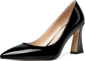 SHOWFOREST Womens Sexy Wedding Pointed Toe Slip On Patent Spool High Heel Pumps Shoes 3.3 Inch