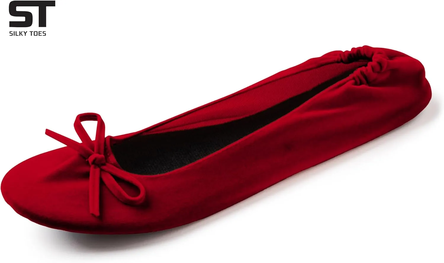 Silky Toes Women’s Velvet Foldable Ballet Flats Slip On Travel Purse Shoes with Carrying Pouch