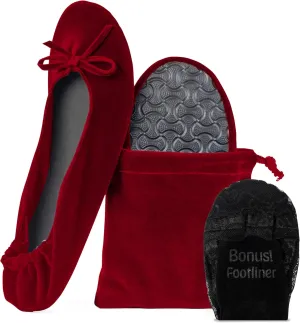 Silky Toes Women’s Velvet Foldable Ballet Flats Slip On Travel Purse Shoes with Carrying Pouch