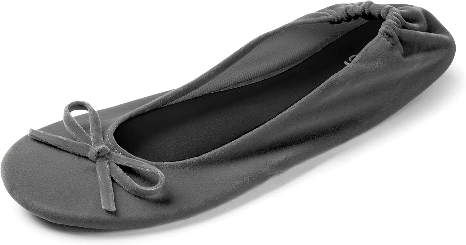 Silky Toes Women’s Velvet Foldable Ballet Flats Slip On Travel Purse Shoes with Carrying Pouch