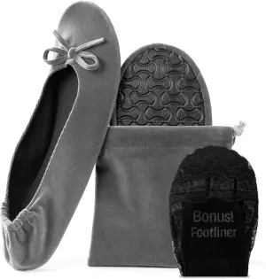 Silky Toes Women’s Velvet Foldable Ballet Flats Slip On Travel Purse Shoes with Carrying Pouch