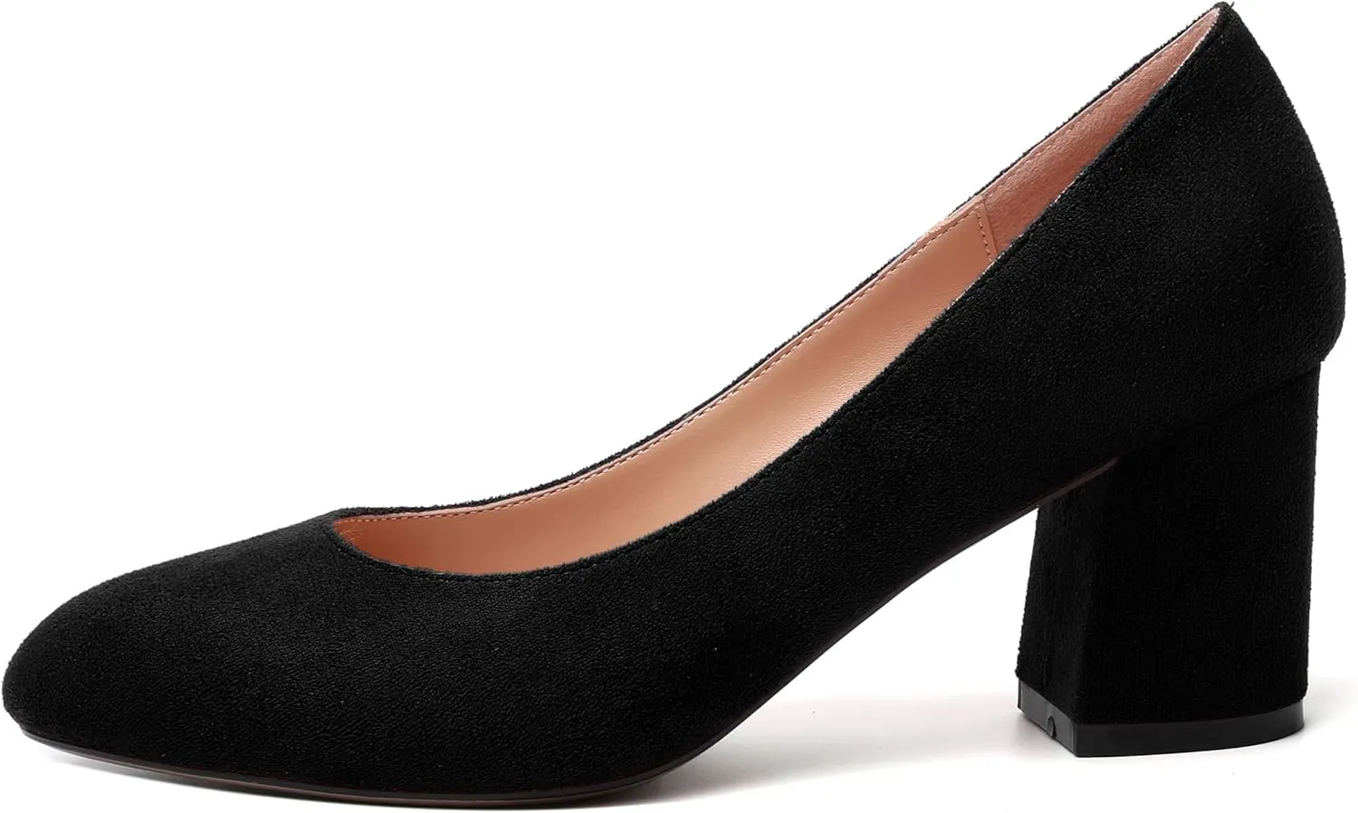 SKYSTERRY Womens Cute Round Toe Slip On Suede Wedding Block Mid Heel Pumps Shoes 2.5 Inch
