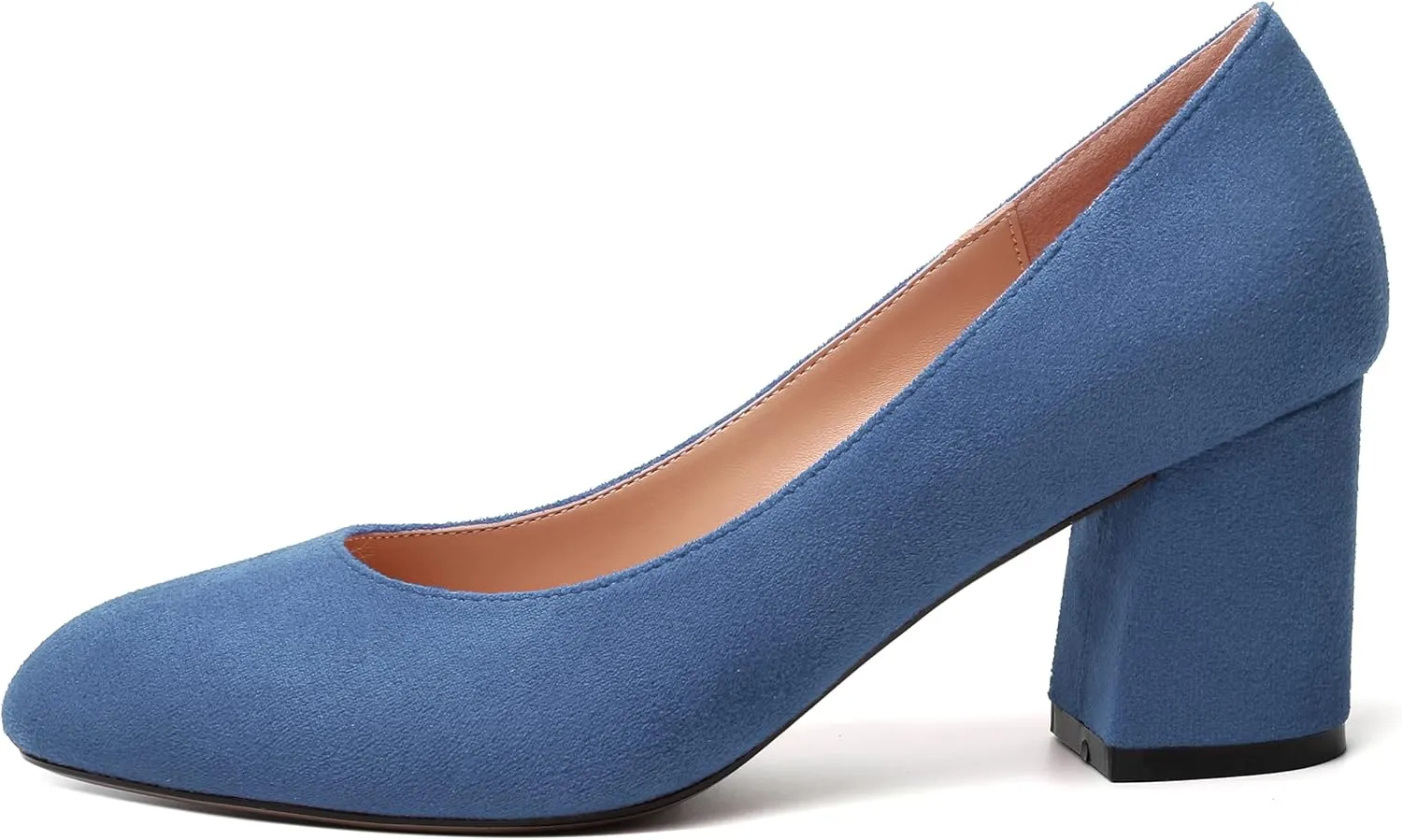 SKYSTERRY Womens Cute Round Toe Slip On Suede Wedding Block Mid Heel Pumps Shoes 2.5 Inch