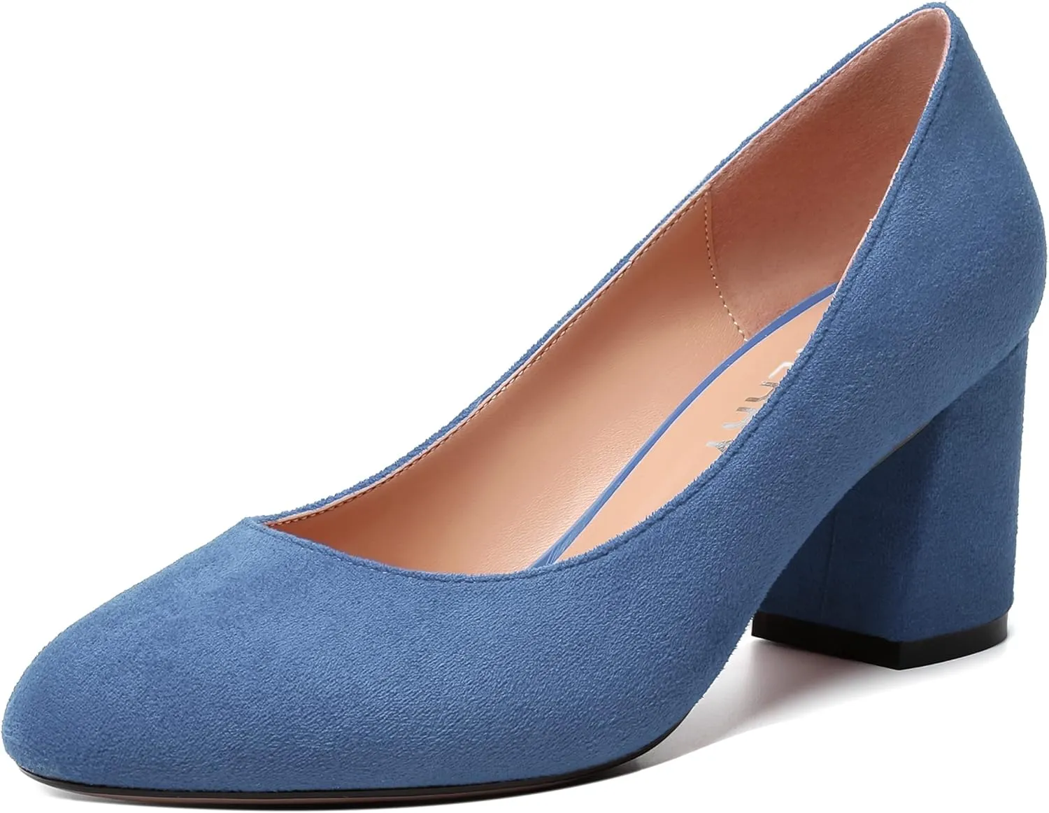 SKYSTERRY Womens Cute Round Toe Slip On Suede Wedding Block Mid Heel Pumps Shoes 2.5 Inch
