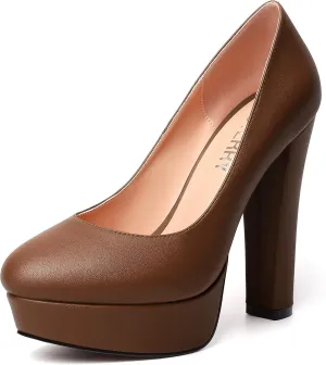 SKYSTERRY Womens Platform Dress Wedding Slip On Matte Round Toe Block High Heel Pumps Shoes 5 Inch