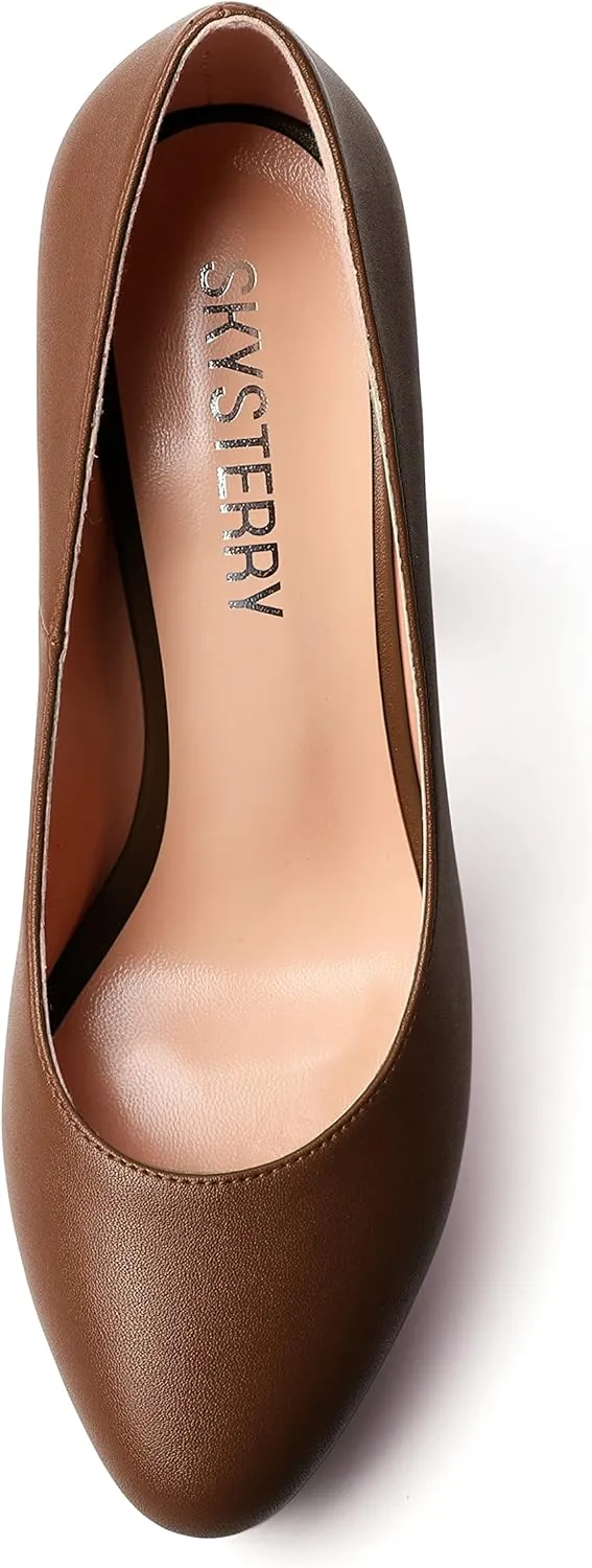 SKYSTERRY Womens Platform Dress Wedding Slip On Matte Round Toe Block High Heel Pumps Shoes 5 Inch
