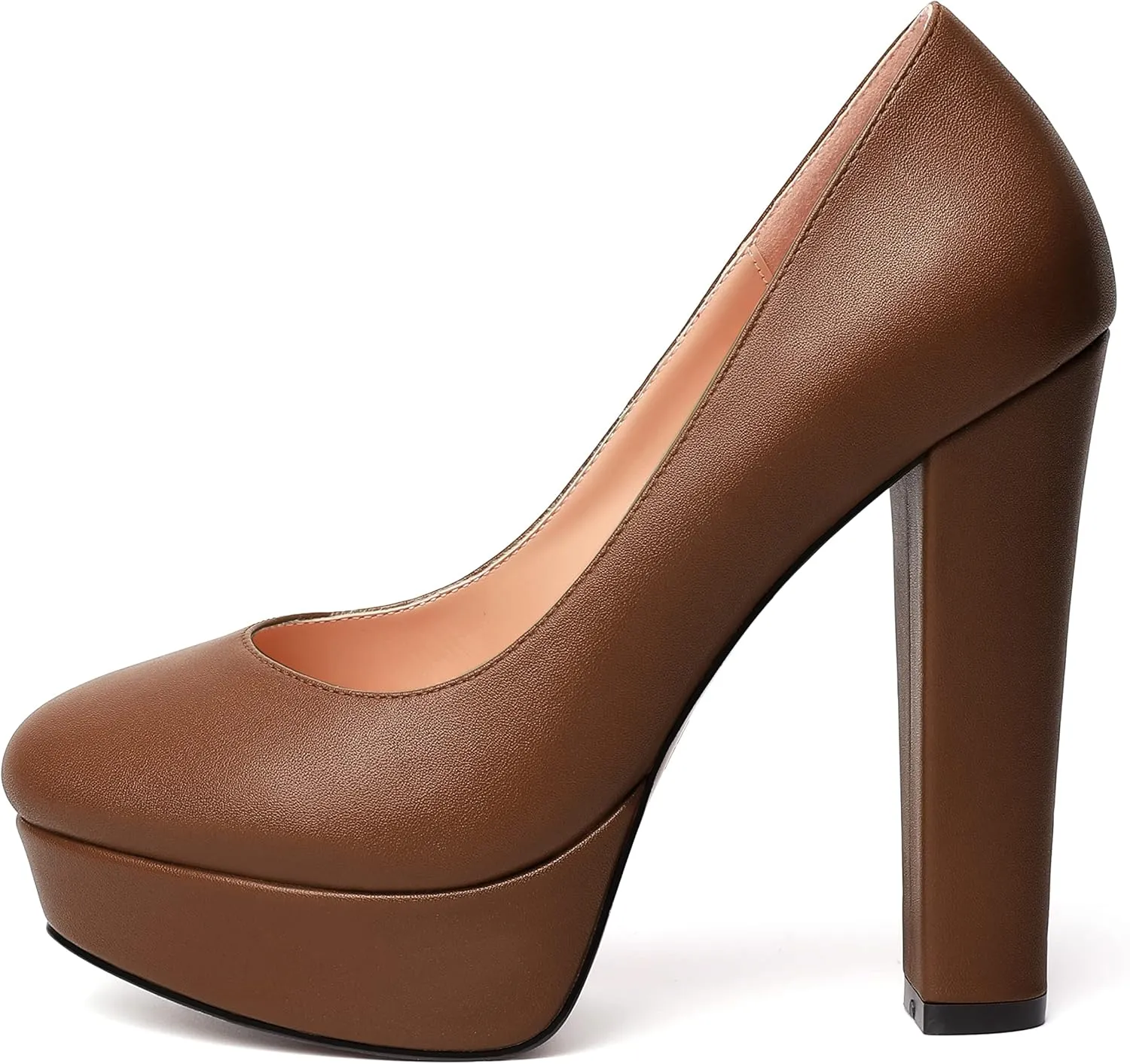 SKYSTERRY Womens Platform Dress Wedding Slip On Matte Round Toe Block High Heel Pumps Shoes 5 Inch