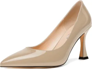 SKYSTERRY Womens Pointed Toe Evening Patent Fashion Slip On Spool High Heel Pumps Shoes 3.3 Inch