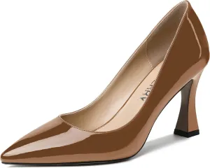 SKYSTERRY Women's Slip On Casual Patent Pointed Toe Office Spool High Heel Pumps Shoes 3.3 Inch