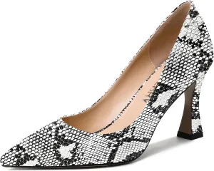 SKYSTERRY Women's Slip On Casual Patent Pointed Toe Office Spool High Heel Pumps Shoes 3.3 Inch