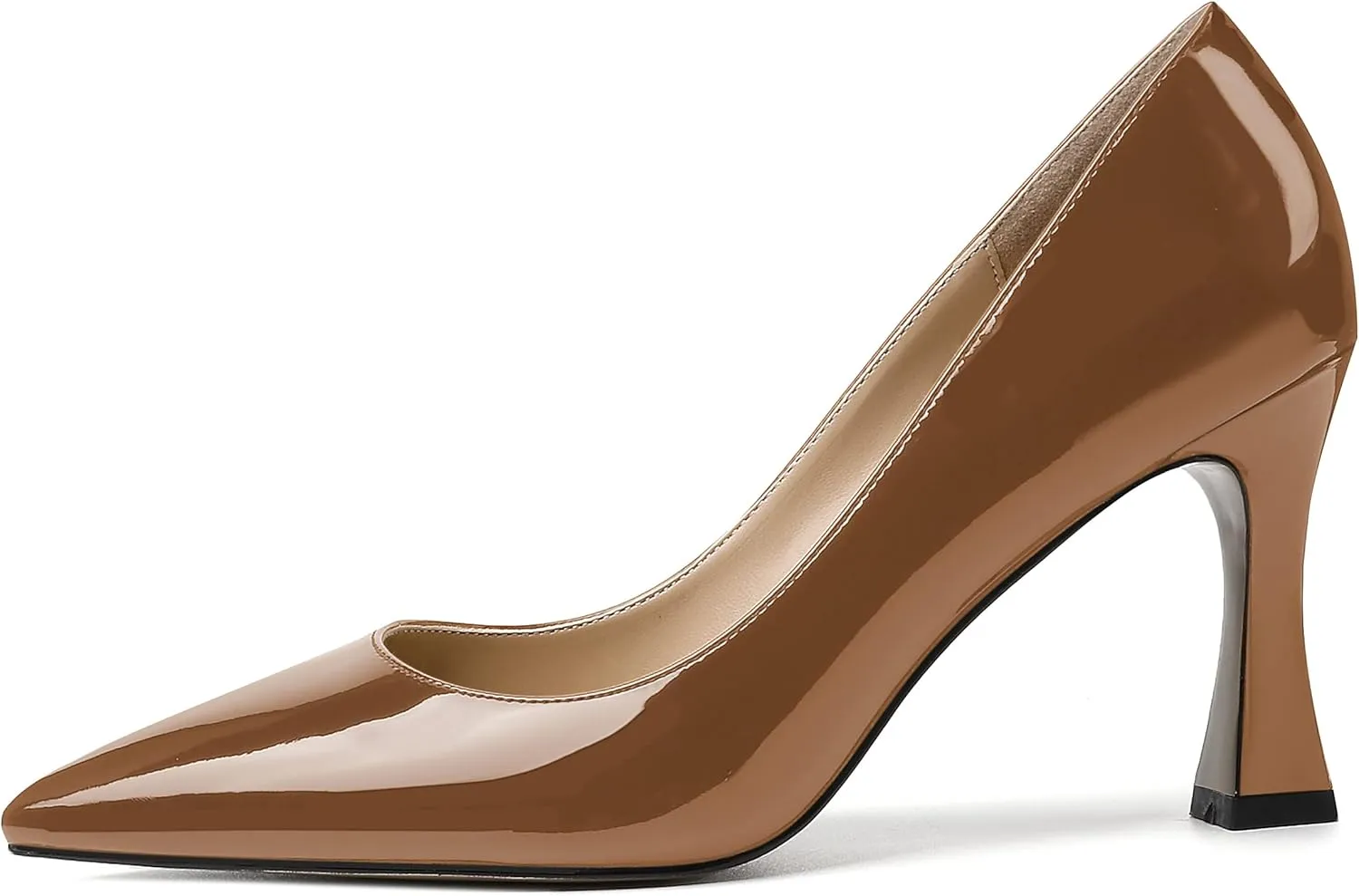 SKYSTERRY Women's Slip On Casual Patent Pointed Toe Office Spool High Heel Pumps Shoes 3.3 Inch