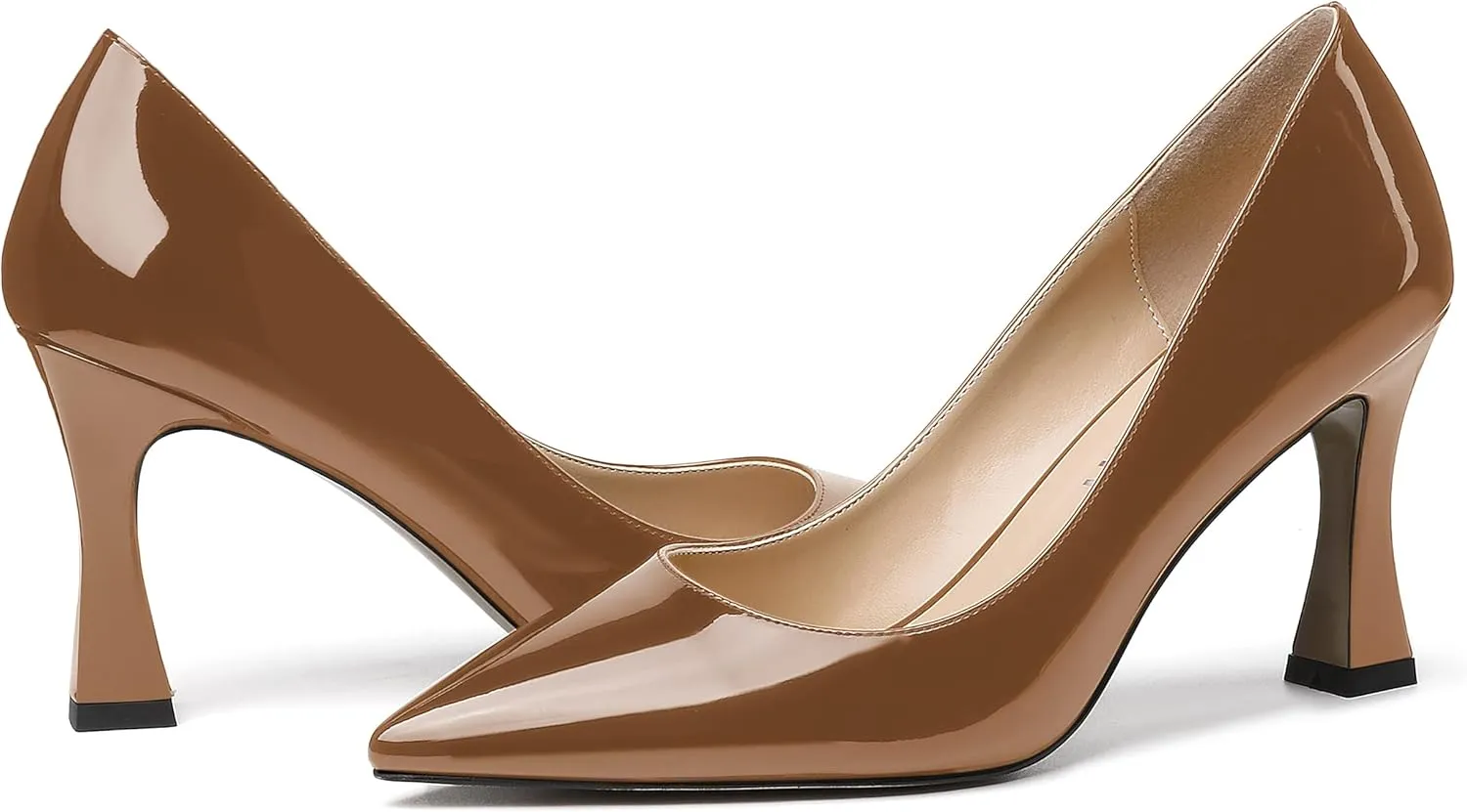 SKYSTERRY Women's Slip On Casual Patent Pointed Toe Office Spool High Heel Pumps Shoes 3.3 Inch