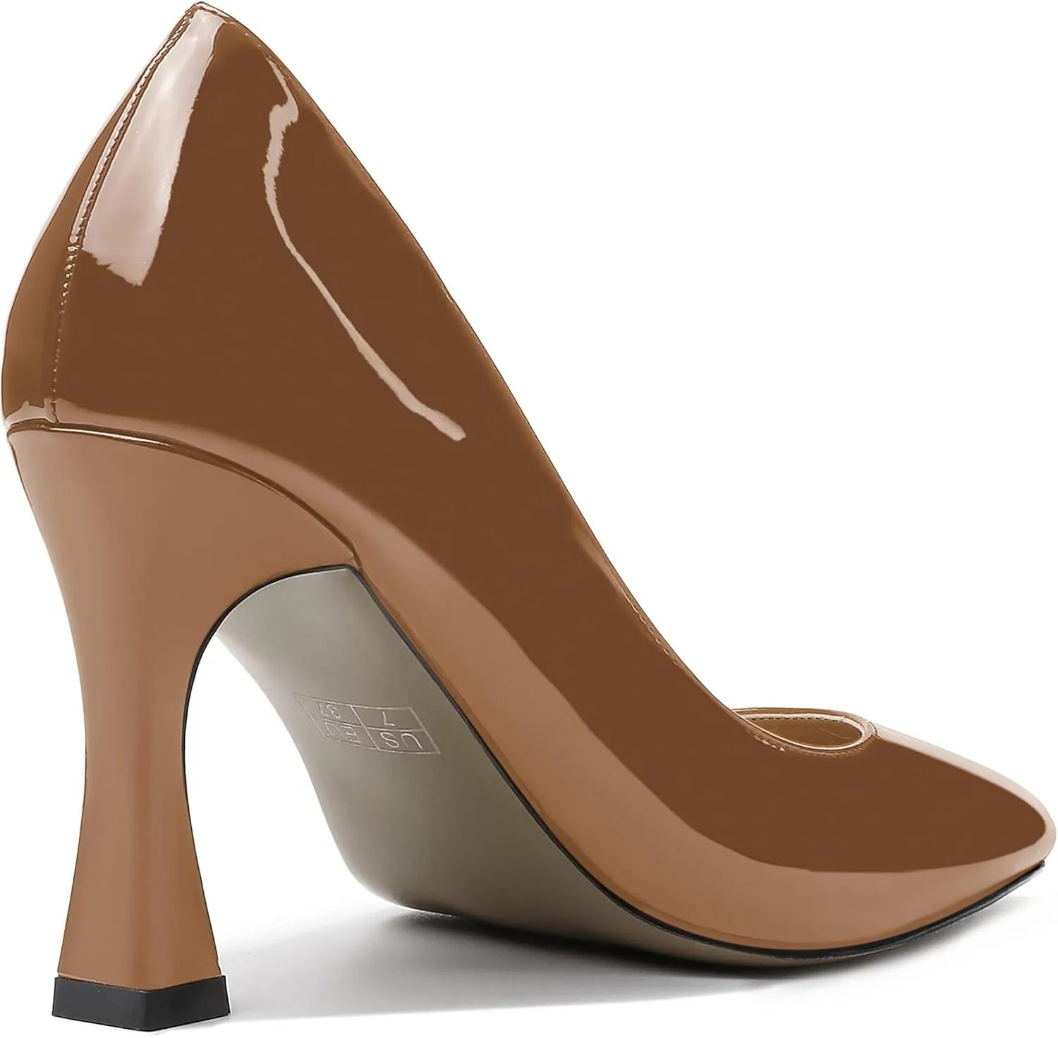 SKYSTERRY Women's Slip On Casual Patent Pointed Toe Office Spool High Heel Pumps Shoes 3.3 Inch