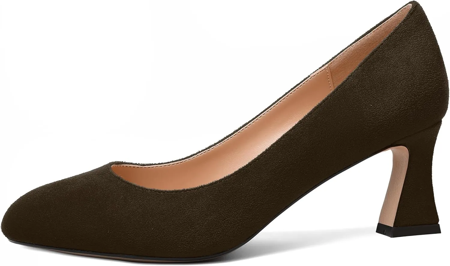 SKYSTERRY Womens Suede Slip On Round Toe Cute Evening Spool Mid Heel Pumps Shoes 2.5 Inch