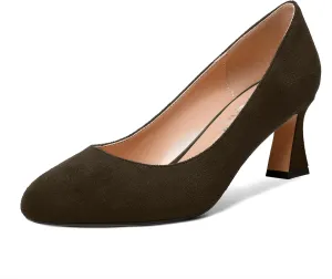 SKYSTERRY Womens Suede Slip On Round Toe Cute Evening Spool Mid Heel Pumps Shoes 2.5 Inch