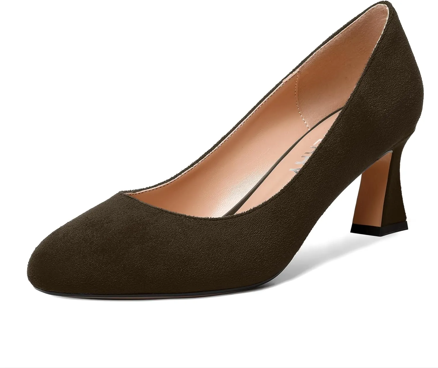 SKYSTERRY Womens Suede Slip On Round Toe Cute Evening Spool Mid Heel Pumps Shoes 2.5 Inch