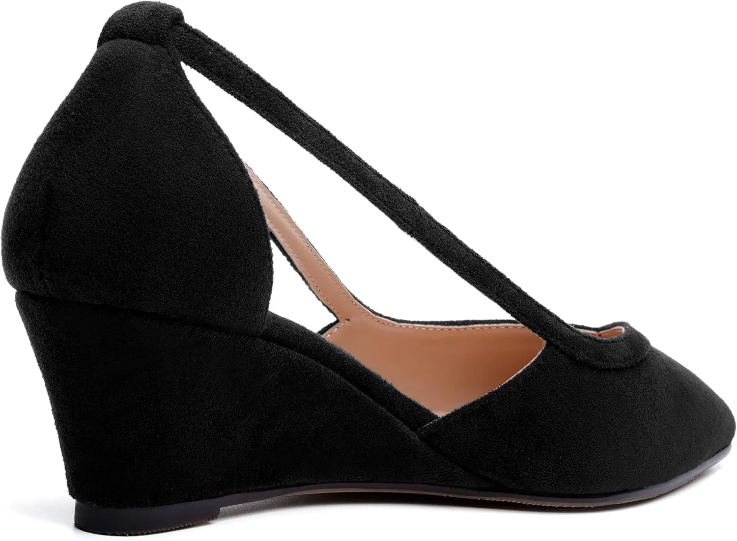 SKYSTERRY Womens Wedding Suede Slip On Pointed Toe Dress Wedge Low Heel Pumps Shoes 2 Inch