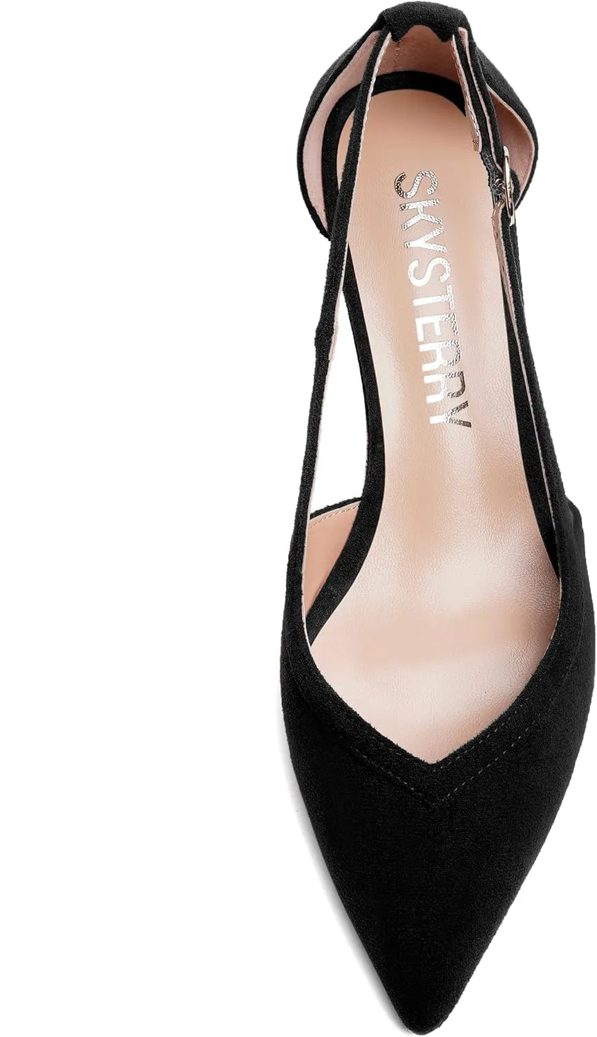 SKYSTERRY Womens Wedding Suede Slip On Pointed Toe Dress Wedge Low Heel Pumps Shoes 2 Inch