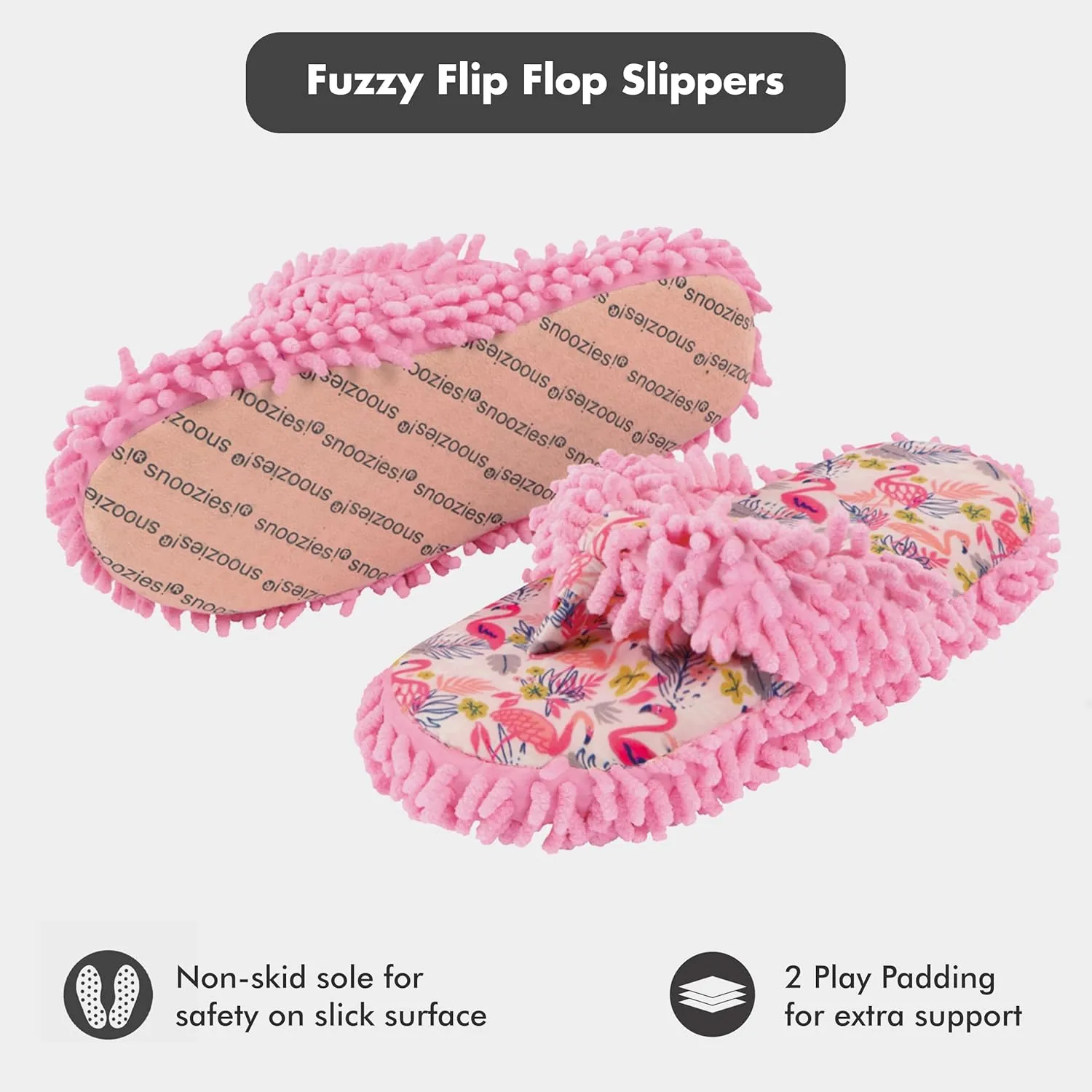 Snoozies Fuzzy Flip Flop Pedicure Slippers for Women Indoor, Washable Fluffy Thong Slippers, Comfortable Open Toe House Slippers Non-Skid Sole, Spa Gifts
