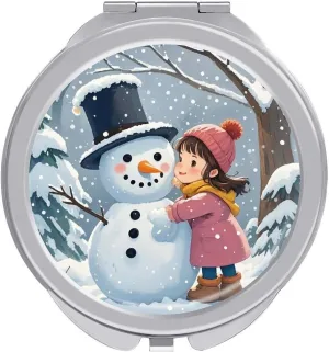 Snowman Embraces Portable Makeup Mirror, Sided Travel Hand Mirror Mini Folding Mirror for Precise Makeup Women Daily Use