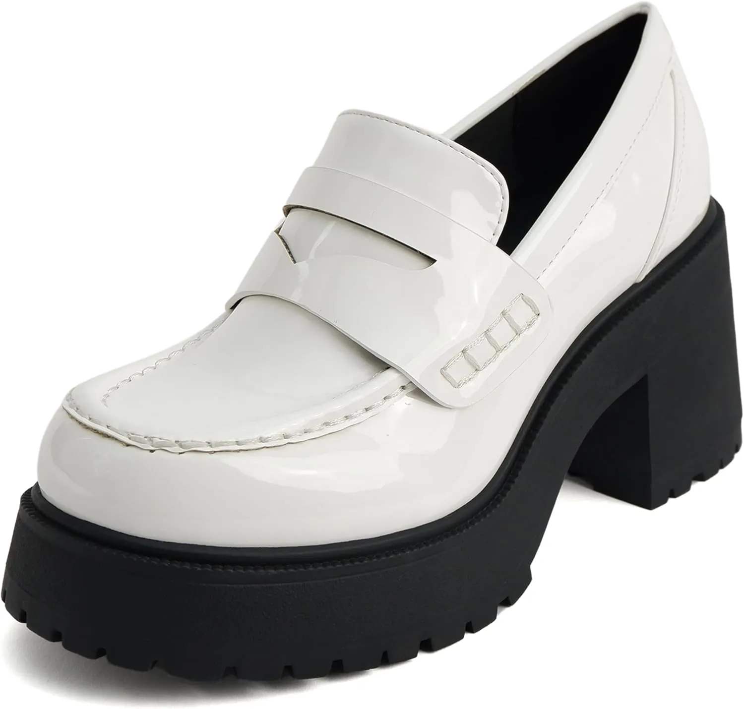 Soda “AMP” ~ Women Round Toe Slip-On Lug Sole High Heel Penny Loafer Shoe