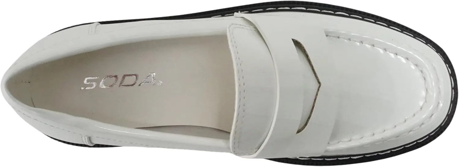 Soda “Eureka” ~ Women Slip On Platform Penny Loafer Lug Sole with Stitched Detail