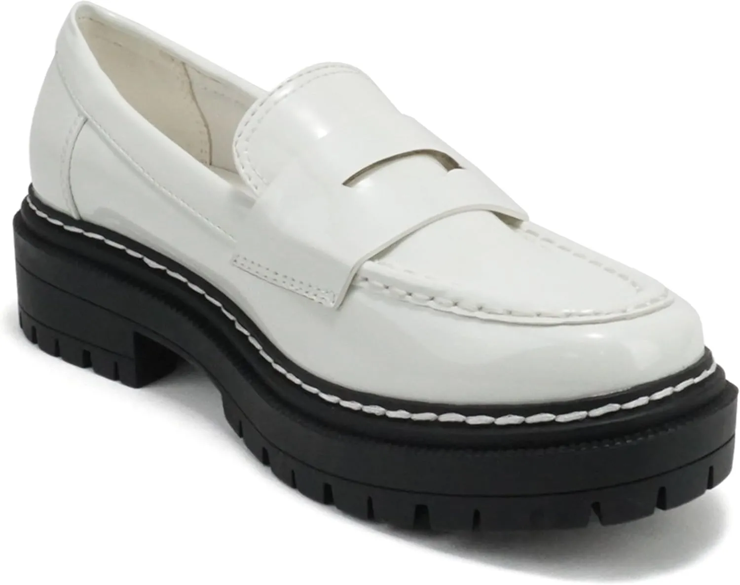 Soda “Eureka” ~ Women Slip On Platform Penny Loafer Lug Sole with Stitched Detail
