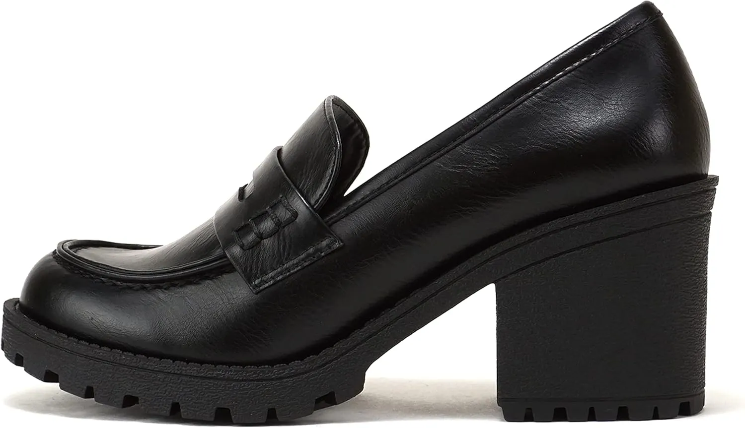 Soda “Kinder” ~ Women Slip On Chunky Mid Heel Lug Sole Penny Loafer Shoe