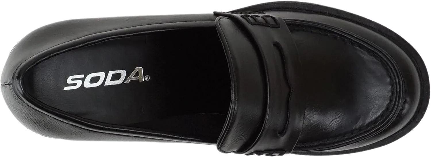 Soda “Kinder” ~ Women Slip On Chunky Mid Heel Lug Sole Penny Loafer Shoe