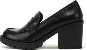 Soda “Kinder” ~ Women Slip On Chunky Mid Heel Lug Sole Penny Loafer Shoe