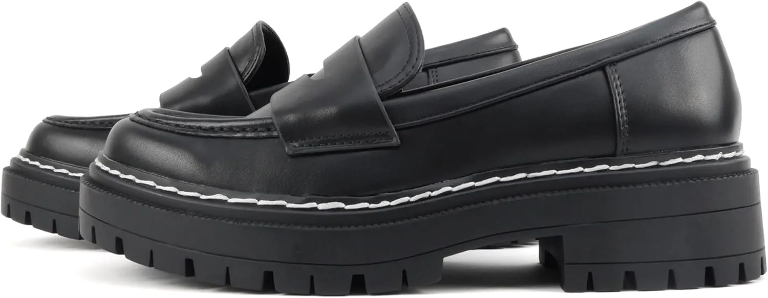 Soda “Soho” ~ Women Slip On Platform Heel Lug Sole Penny Loafer