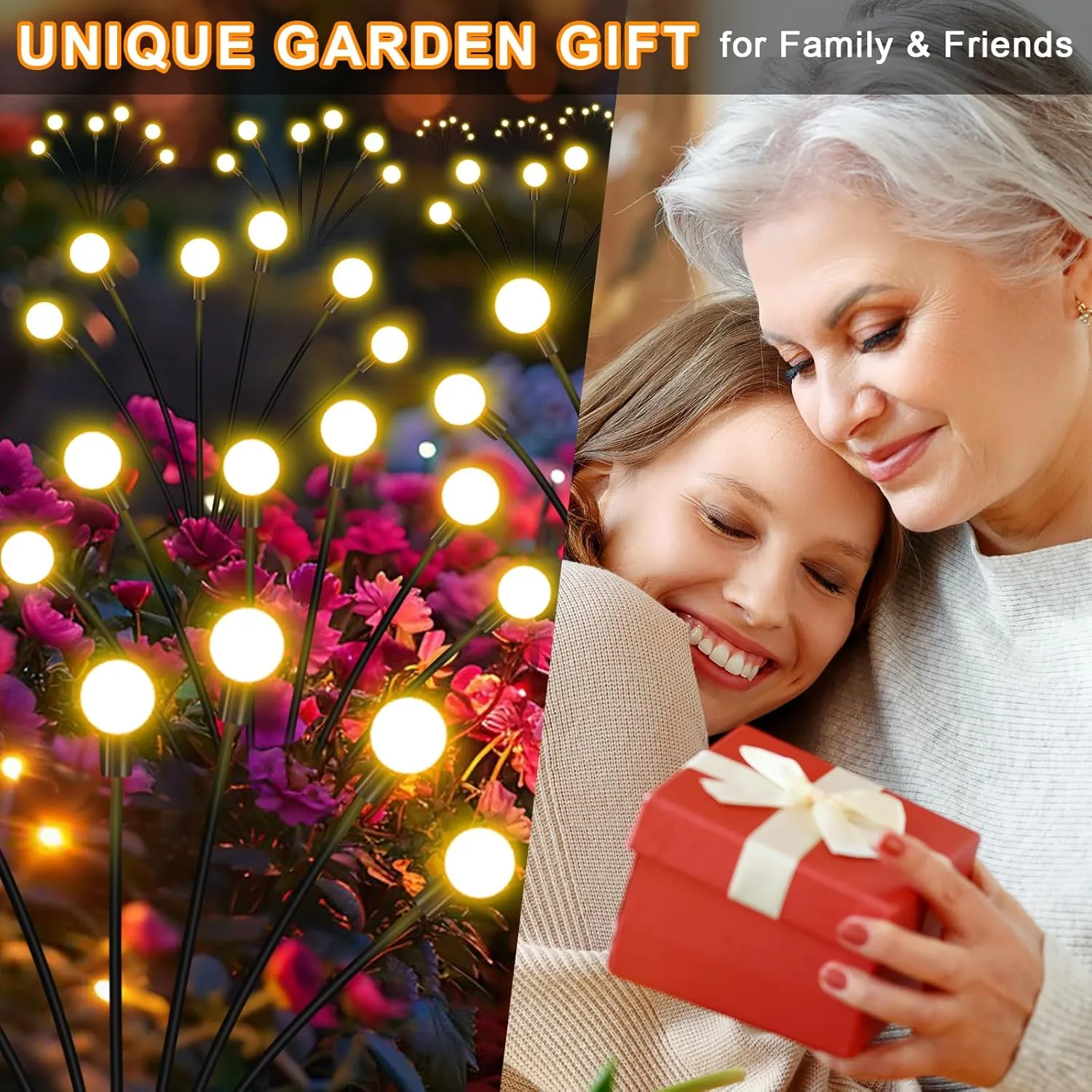 Solar Garden Lights Outdoor, 6 Pack 48LED Waterproof Solar Powered Lights for Yard Pathway Patio, Swaying Lawn Decor as Gardening Gifts for Women Holiday