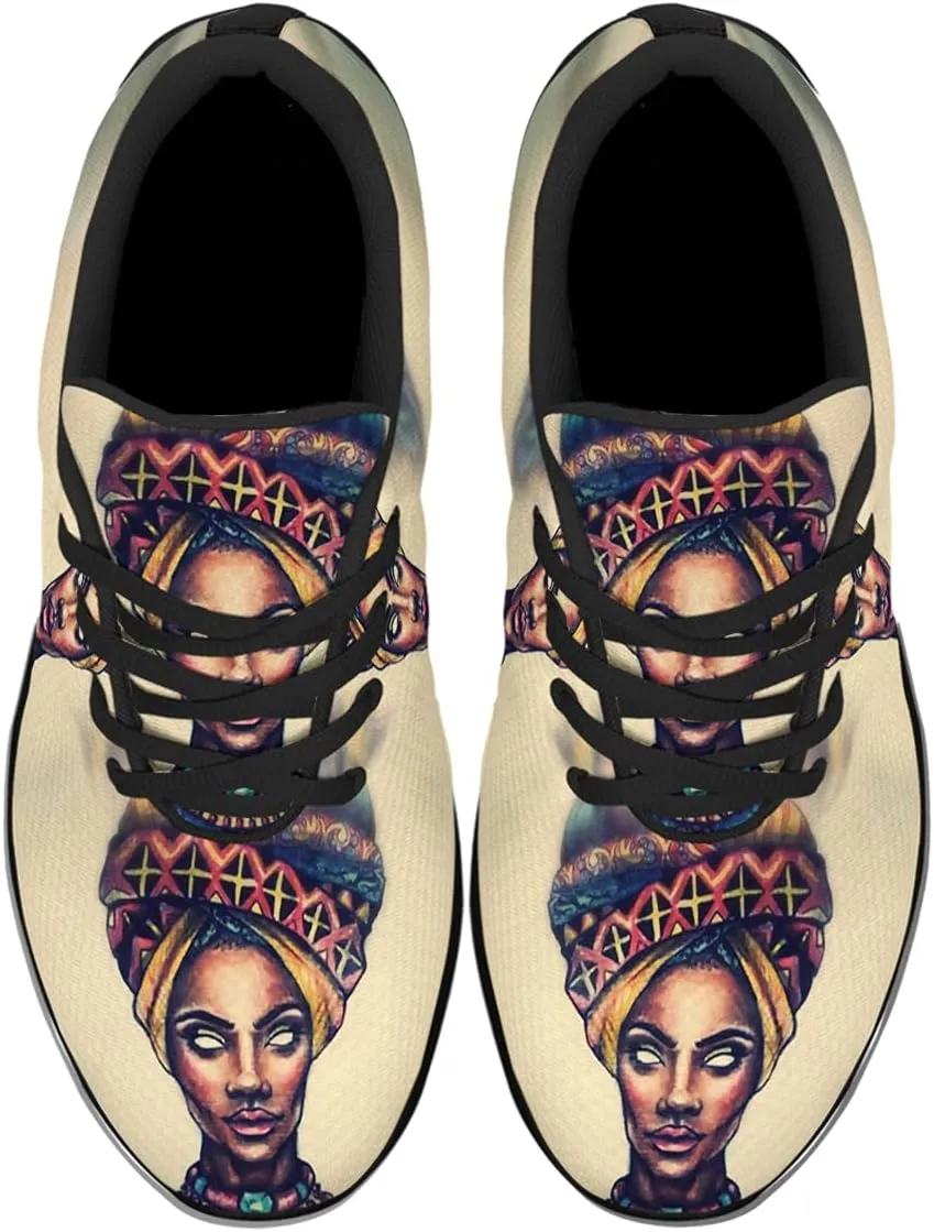 Sonzj-II Womens Mens Tennis Shoes,Athletic Fashion African Woman Drawing Cool Sneaker for Girl,Boy,Gym,Walking,Hiking,Jogging,Running,Travel and More