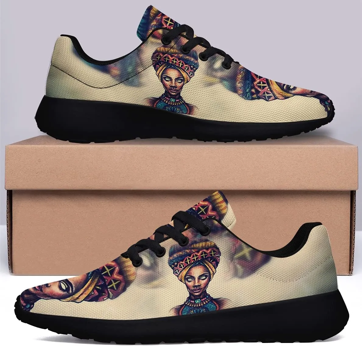Sonzj-II Womens Mens Tennis Shoes,Athletic Fashion African Woman Drawing Cool Sneaker for Girl,Boy,Gym,Walking,Hiking,Jogging,Running,Travel and More